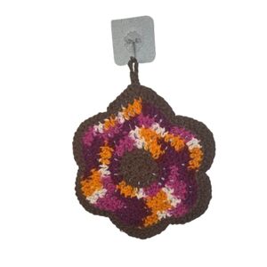 Handcrafted Crochet Flower Potholder Purple And Orange 8 Inch Size